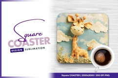 Cute giraffe square coaster png sublimation design Product Image 1