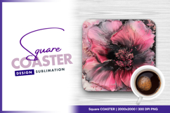 Resin art flower pink black square coaster Product Image 1