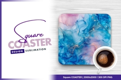 Pink and blue alcohol ink abstract art square coaster design Product Image 1