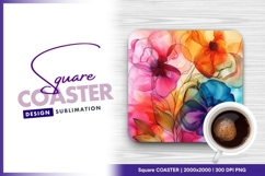 Abstract floral arrangement watercolor Square coaster Product Image 1