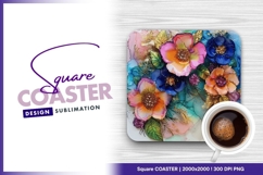 Colorful floral artwork with gold accents square coaster Product Image 1