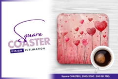 Artistic hearts on pink watercolor background square coaster Product Image 1