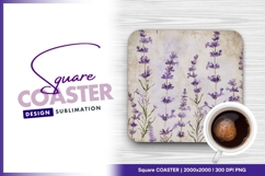 Lavender flowers vintage watercolor square coaster Product Image 1