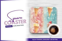 Watercolor ice cream cone square coaster png Product Image 1