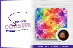 Rainbow watercolor floral seamless pattern square coaster Product Image 1
