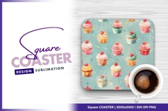 Watercolor cupcakes seamless pattern square coaster png Product Image 1