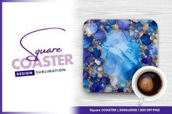 Blue abstract art with stones and glitter Square coaster png Product Image 1