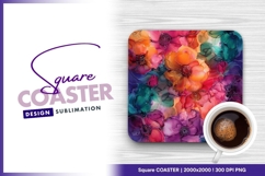 Vibrant floral watercolor painting square coaster png Product Image 1