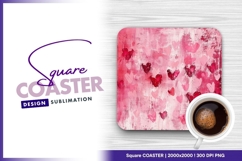 Abstract hearts pink and red painting square coaster Product Image 1