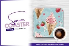 Strawberry ice cream cone seamless square coaster png Product Image 1