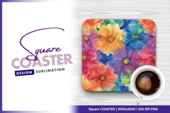 Watercolor floral pattern background square coaster png Product Image 1