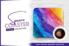Rainbow alcohol ink abstract art square coaster png Product Image 1