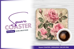Pink roses watercolor illustration square coaster png Product Image 1