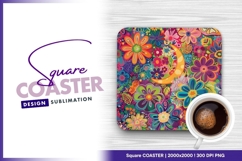 Colorful floral pattern with moon square coaster png Product Image 1