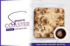Sepia toned floral pattern square coaster png Product Image 1