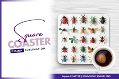 Colorful paper insect collection square coaster png Product Image 1