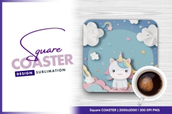 Cute cartoon unicorn clouds stars square coaster png Product Image 1