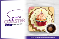 Birthday cupcake candle square coaster png Product Image 1