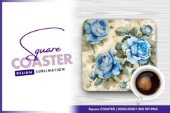 Blue rose watercolor pattern for square coaster Product Image 1
