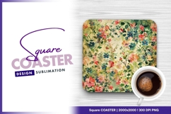 Watercolor floral pattern square coaster png Product Image 1