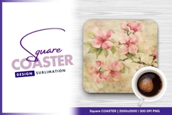 Pink blossom watercolor illustration floral square coaster Product Image 1