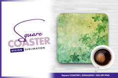 Green floral sketch on textured grunge square coaster png Product Image 1