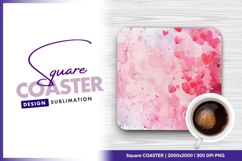 Watercolor hearts pink valentine background square coaster Product Image 1