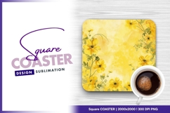Yellow flowers watercolor background square coaster png Product Image 1