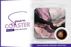 Pink black grey abstract ink marble texture square coaster Product Image 1