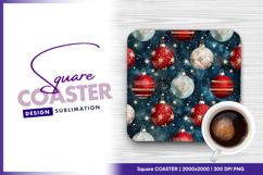 Watercolor christmas ornaments seamless square coaster Product Image 1
