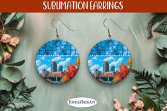 Earrings with summer landscape, sublimation, round earrings Product Image 1