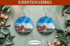 Earrings with summer landscape, sublimation, round earrings Product Image 1
