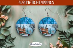 Earrings with winter landscape, sublimation, round earrings Product Image 1