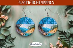 Earrings with summer landscape, sublimation, round earrings Product Image 1