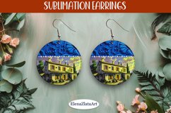 Earrings with summer landscape, sublimation, round earrings Product Image 1