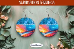 Earrings with summer landscape, sublimation, round earrings Product Image 1