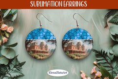 Earrings with summer landscape, sublimation, round earrings Product Image 1