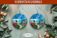 Earrings with summer landscape, sublimation, round earrings Product Image 1