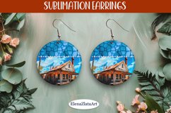 Earrings with summer landscape, sublimation, round earrings Product Image 1