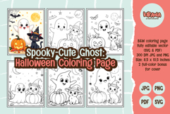 Spooky-Cute Ghost Halloween Coloring Pages for Kids B&amp;W Product Image 1