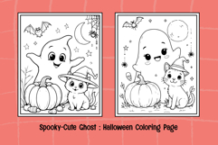 Spooky-Cute Ghost Halloween Coloring Pages for Kids B&amp;W Product Image 2