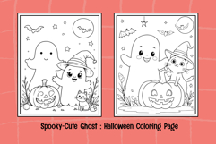 Spooky-Cute Ghost Halloween Coloring Pages for Kids B&amp;W Product Image 3