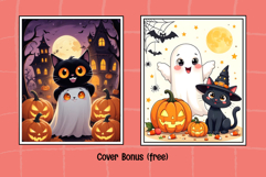 Spooky-Cute Ghost Halloween Coloring Pages for Kids B&amp;W Product Image 5