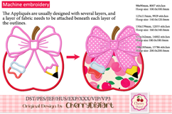 Apple Pencil Bow Machine Applique for Back to School Girls Product Image 3