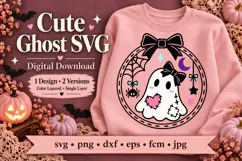 Cute Ghost SVG with Bow | Halloween Round Frame Cut File Product Image 4