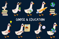9 Cute Goose &amp; Education Cartoon Clipart Set Product Image 1