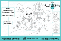 School Bear and Schoolhouse Digital Stamps Printable PNG Product Image 2