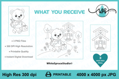 School Bear and Schoolhouse Digital Stamps Printable PNG Product Image 3
