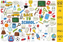 88 School colored doodle Icons Clip Art. School SVG, PNG Product Image 1