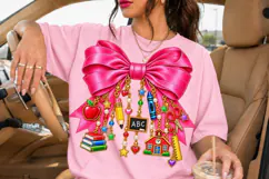 Hot Pink Teacher Bow PNG with School Charms Product Image 2